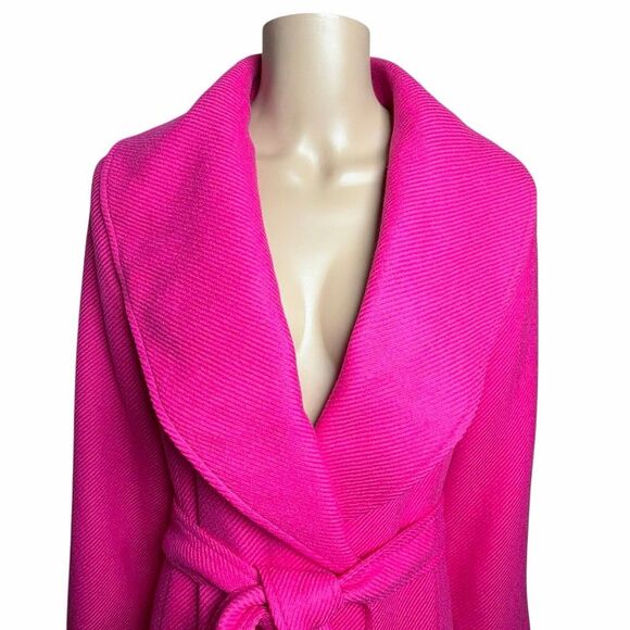 NWT Carolina Herrera Shawl-Collar Belted Wool Twill Coat in Cerise Pink 6 (009) - Picture 5 of 16